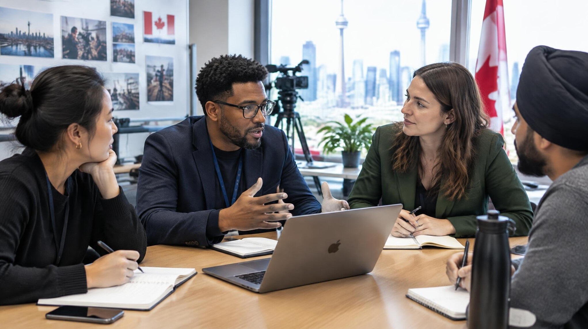 Small group having a professional discussion around a table